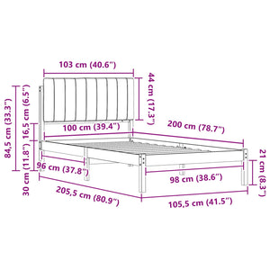 Sängram med Klädd Huvudgavel Mörkgrå 100 x 200 cm Massiv furu