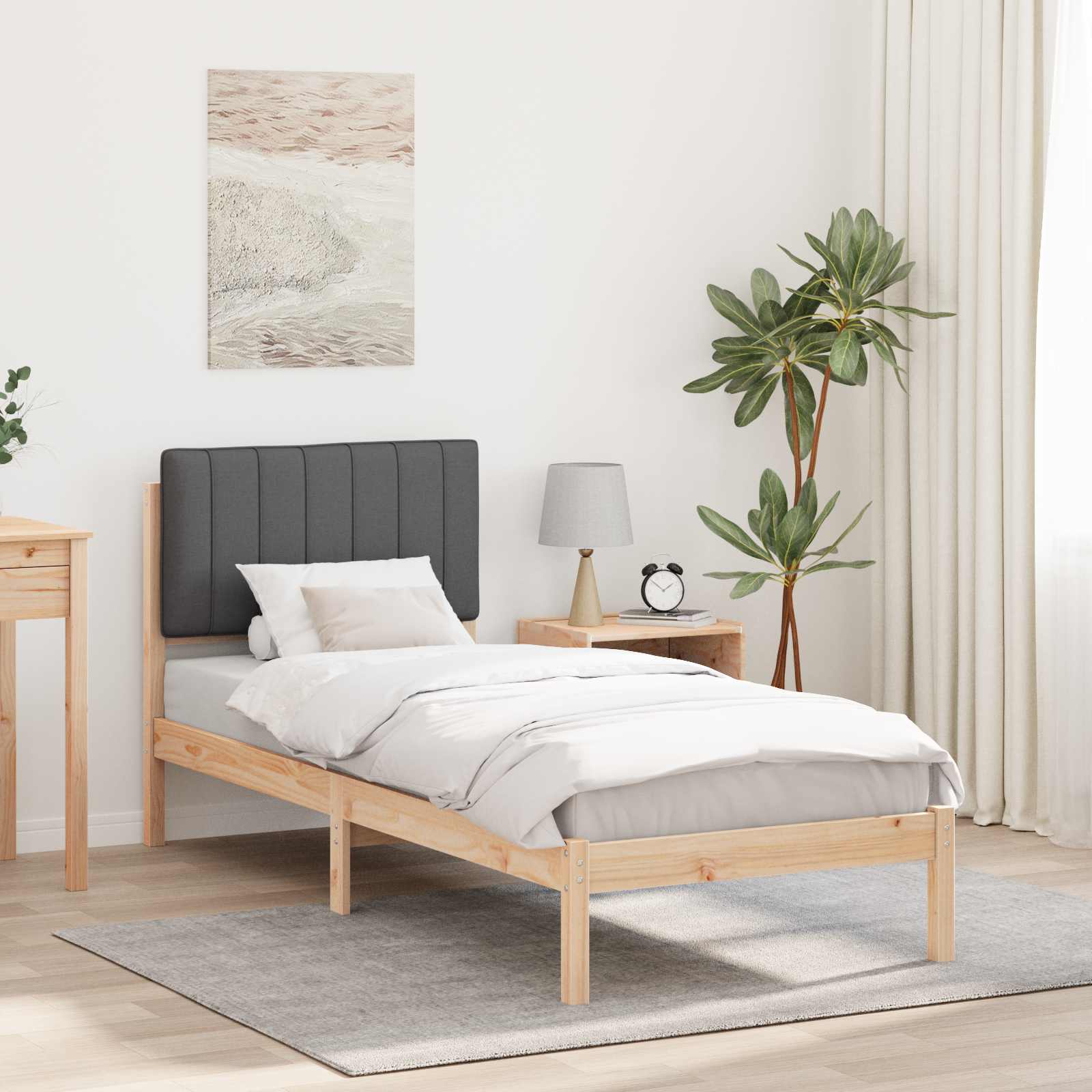 Sängram med Klädd Huvudgavel Mörkgrå 80 x 200 cm Massivt furu