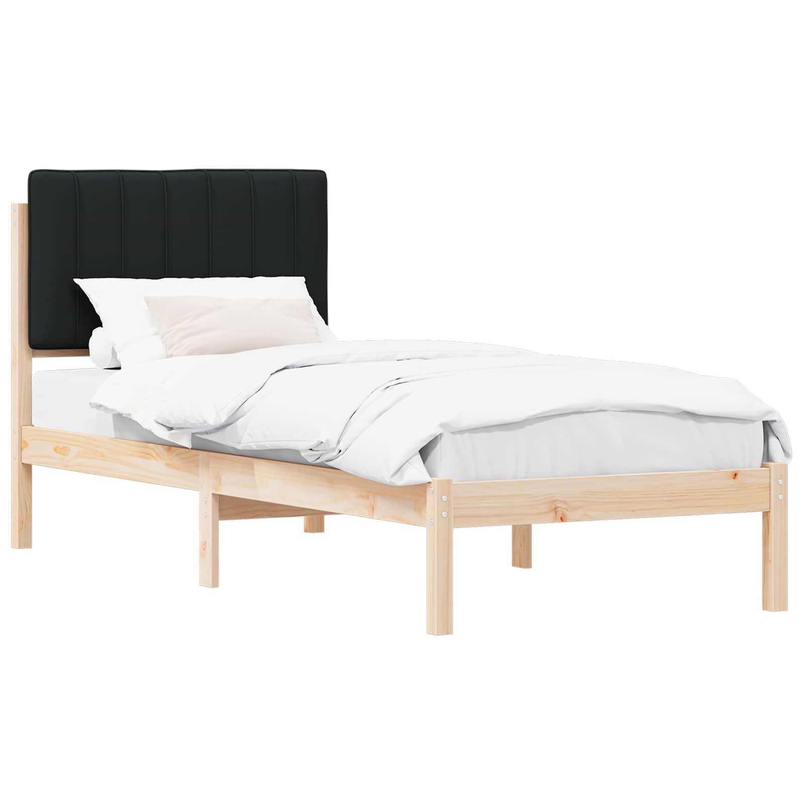 Sängram med Klädd Huvudgavel Svart 80 x 200 cm Massivt furu