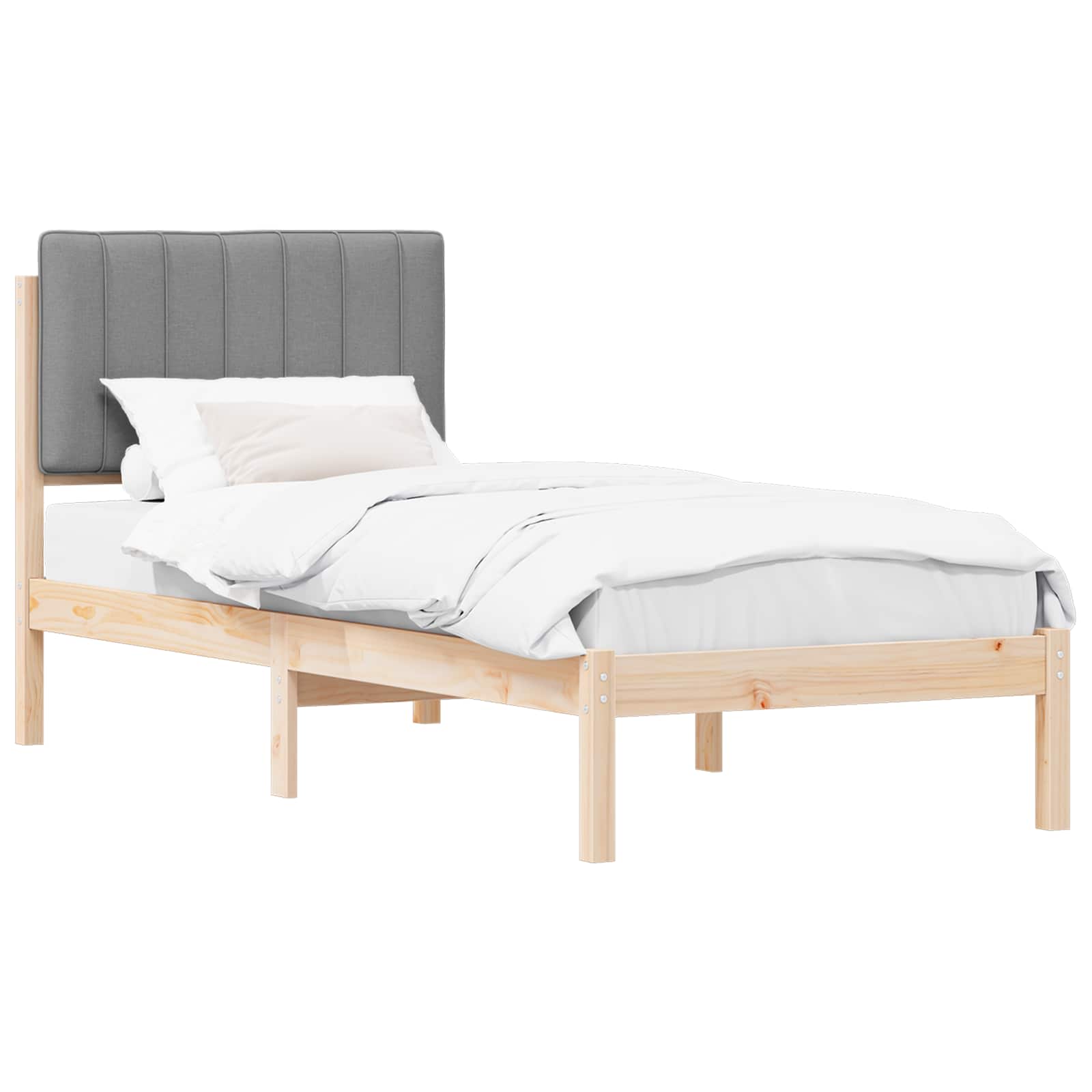 Sängram med Klädd Huvudgavel Ljusgrå 75 x 190 cm Massivt furu