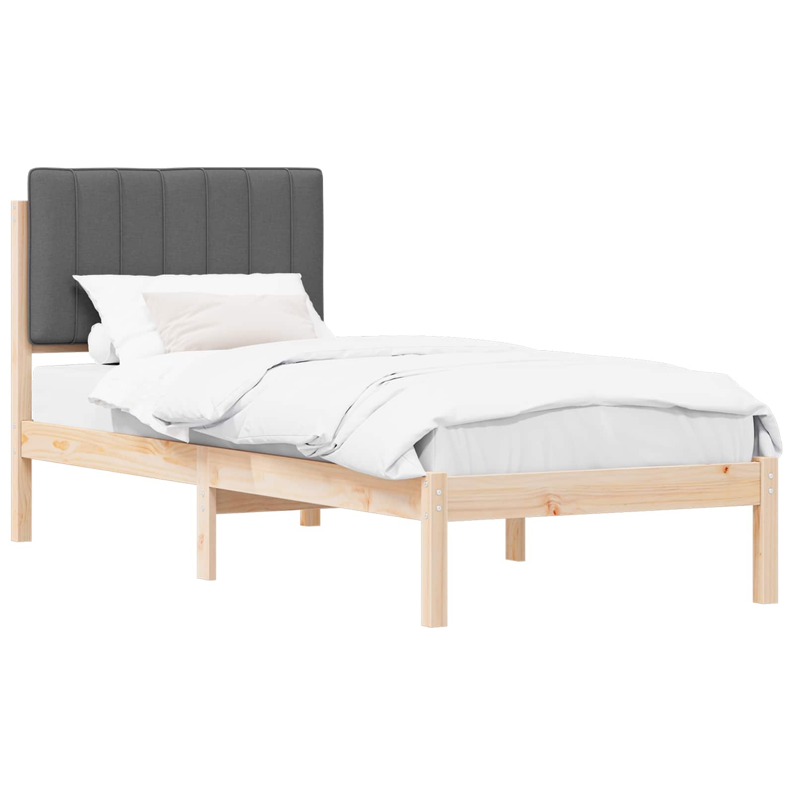 Sängram med Klädd Huvudgavel Mörkgrå 75 x 190 cm Massivt furu