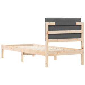 Sängram med Klädd Huvudgavel Mörkgrå 75 x 190 cm Massiv furu