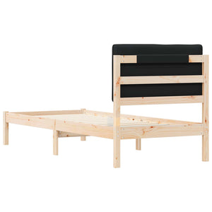 Sängram med Klädd Huvudgavel Svart 75 x 190 cm Massiv furu