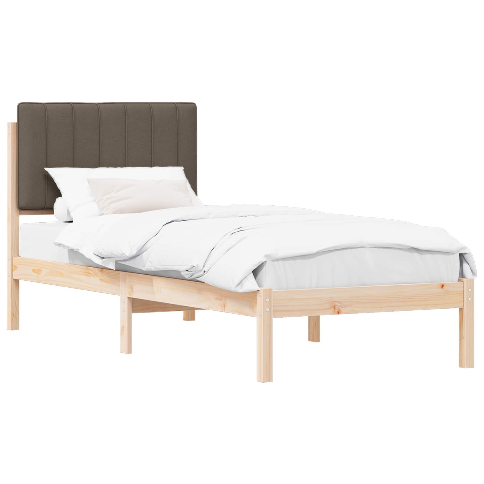 Sängram med Klädd Huvudgavel Taupe 75 x 190 cm Massivt furu
