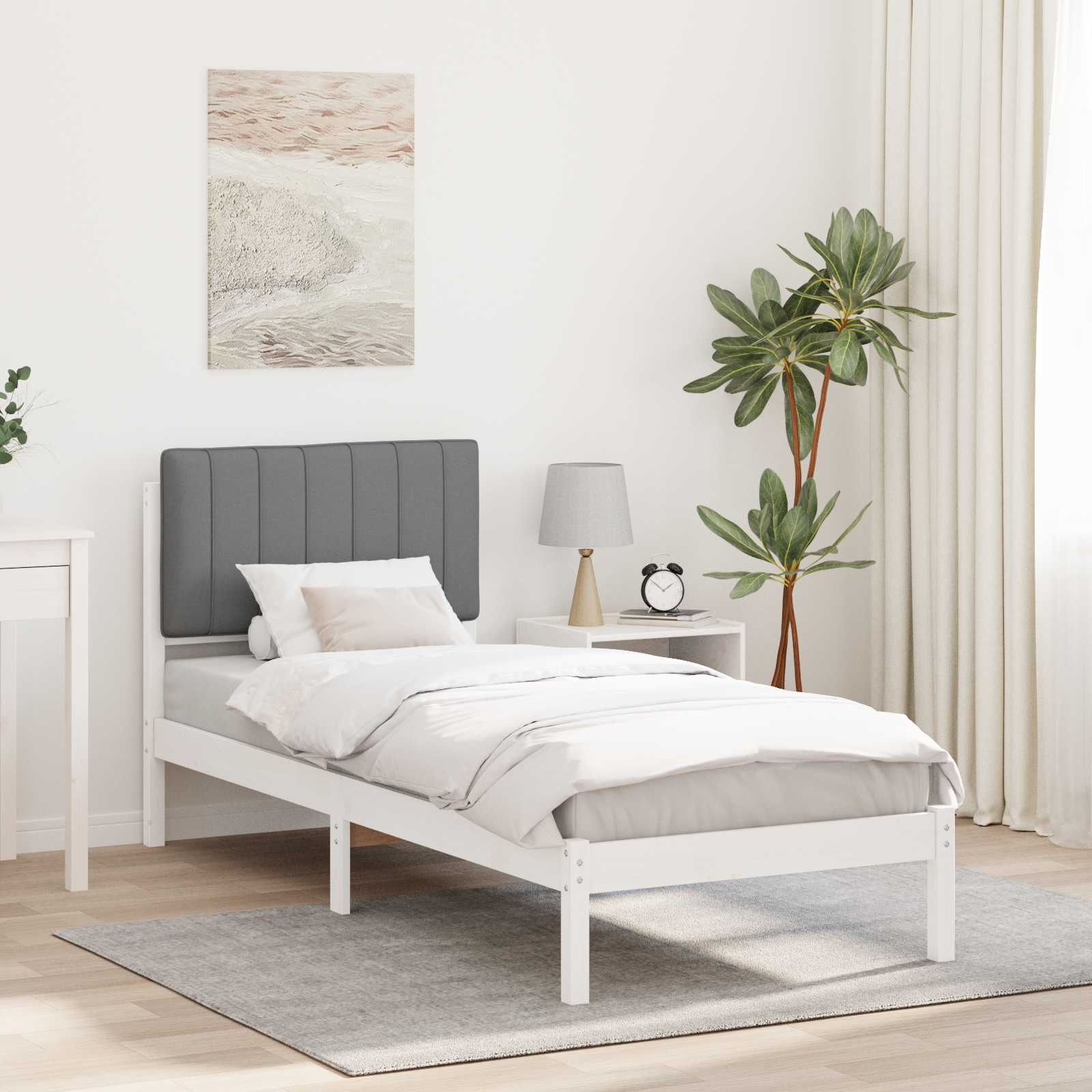 Sängram med Klädd Huvudgavel Ljusgrå 75 x 190 cm Massivt furu