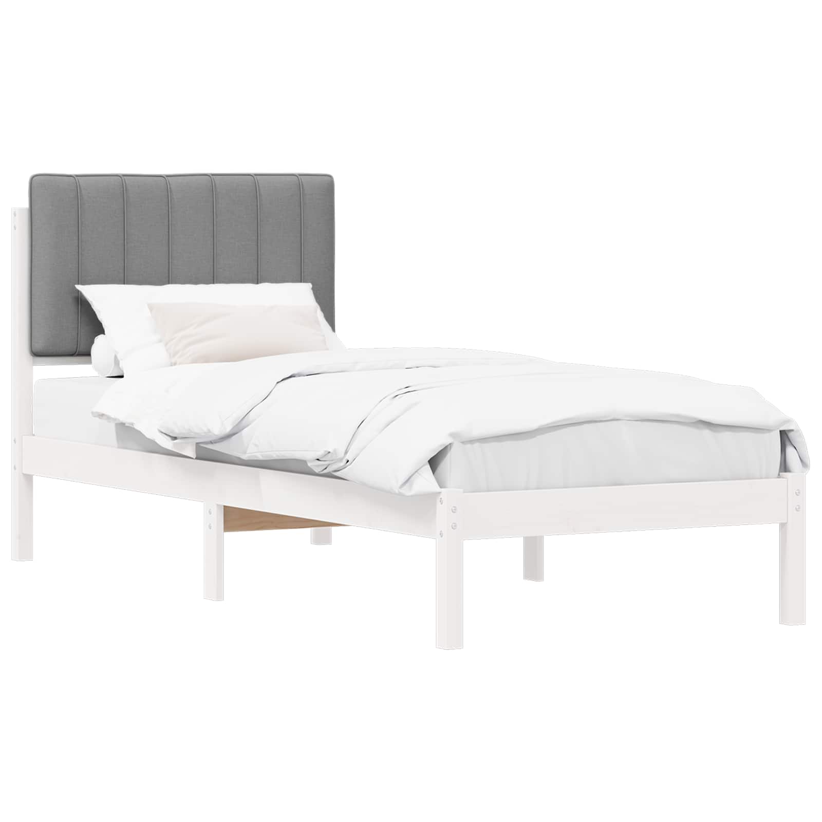 Sängram med Klädd Huvudgavel Ljusgrå 75 x 190 cm Massivt furu