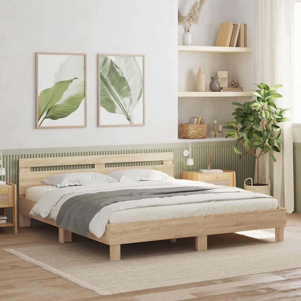 Sängram med LED-ljusslingor Sonoma 193 x 203 cm Konstruerat trä