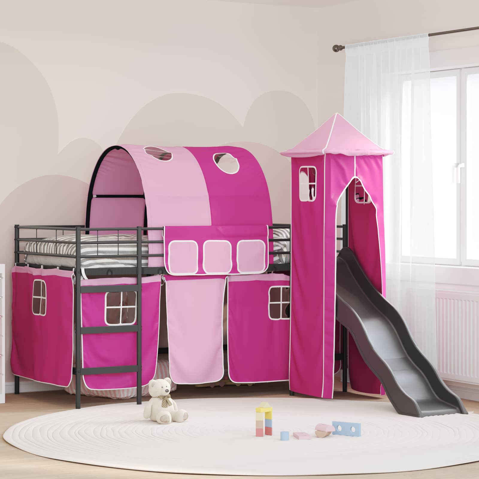 Barns våningssängsram Svart och Rosa 80 x 200 cm Metall