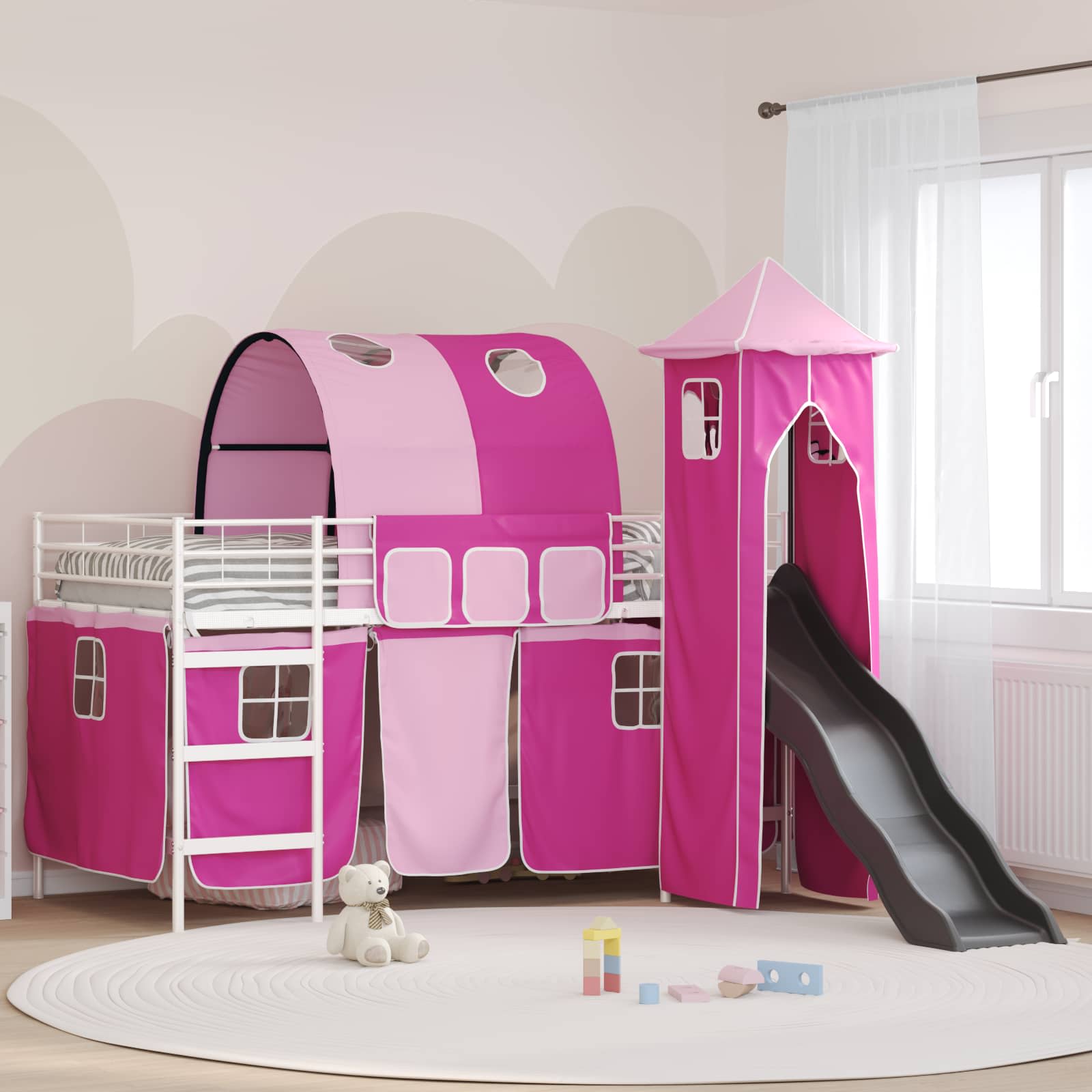 Barns våningssängsram Enfärgad Vit och rosa 80 x 200 cm Metall