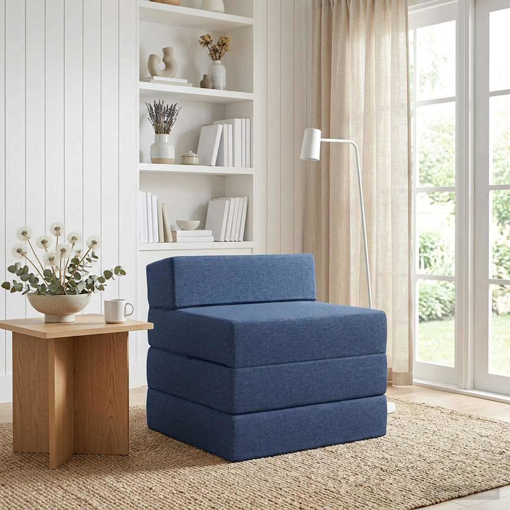 Fällbar Soffbed Blå 200 x 70 x 15 cm Tyg