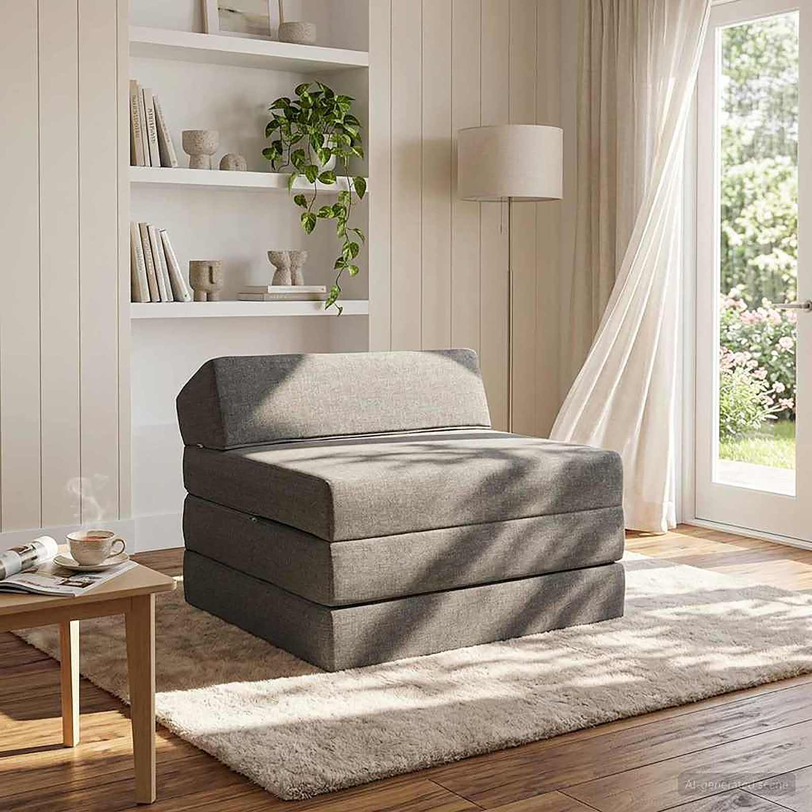 Fällbar Soffbed Ljusgrå 200 x 70 x 10 cm Tyg