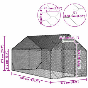 Hönshus Silver 400x170x177cm Galvaniserat Stål