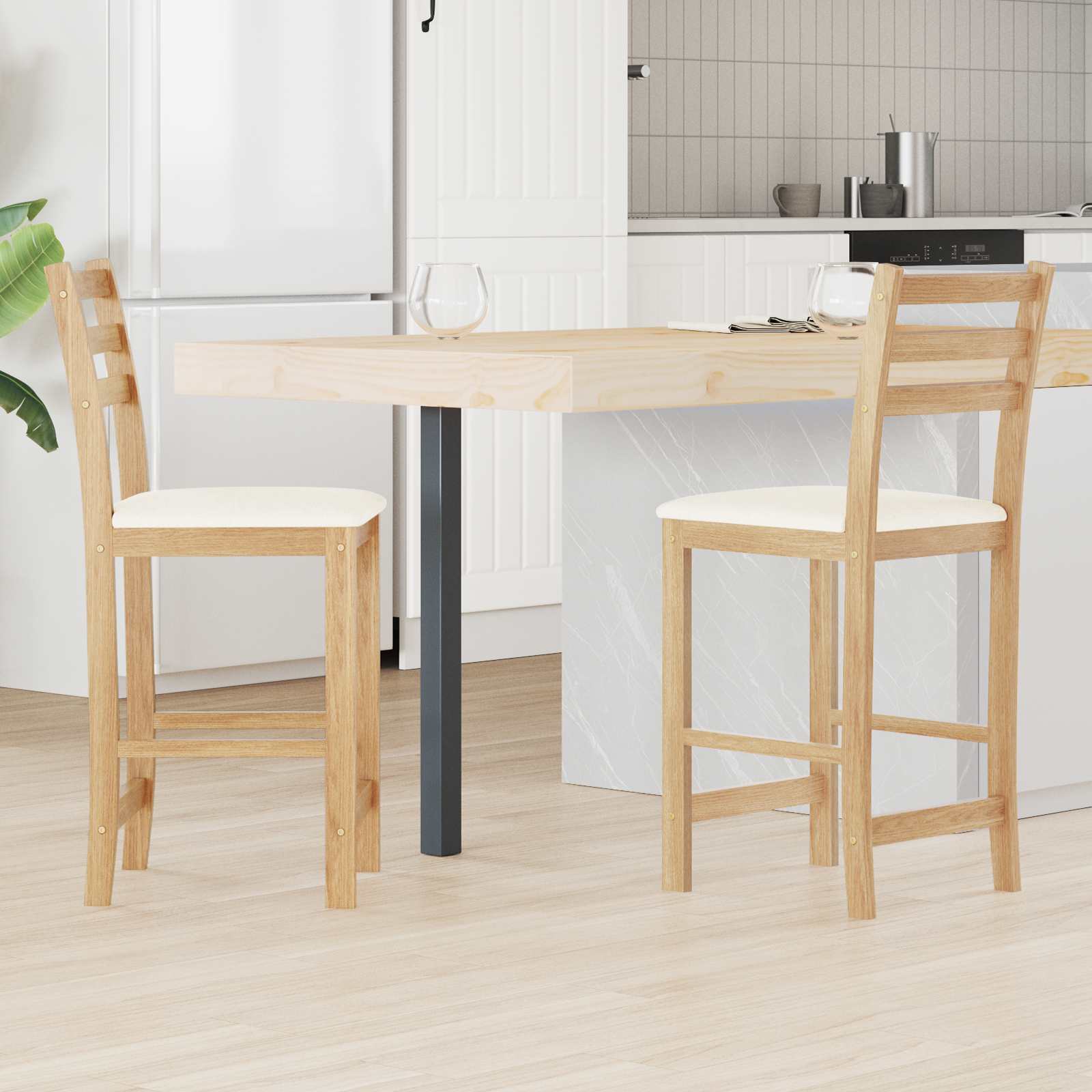 Matstolar 2 st Massiv Gummiträ Naturfärg 40 x 47,5 x 99,5 cm