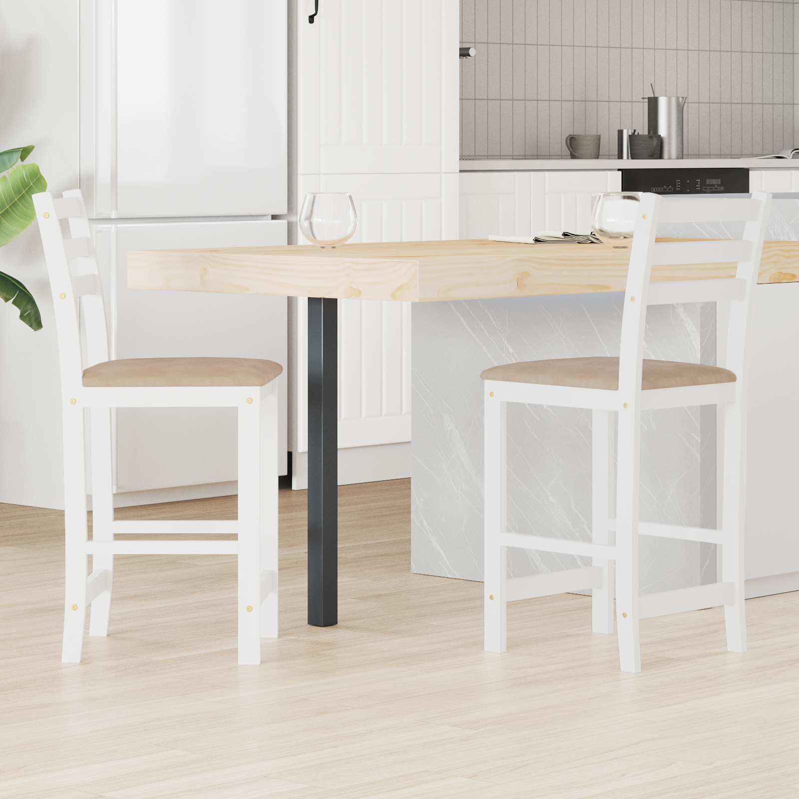 Matstolar 2 st Massiv Gummiträ Vit 40 x 47,5 x 99,5 cm