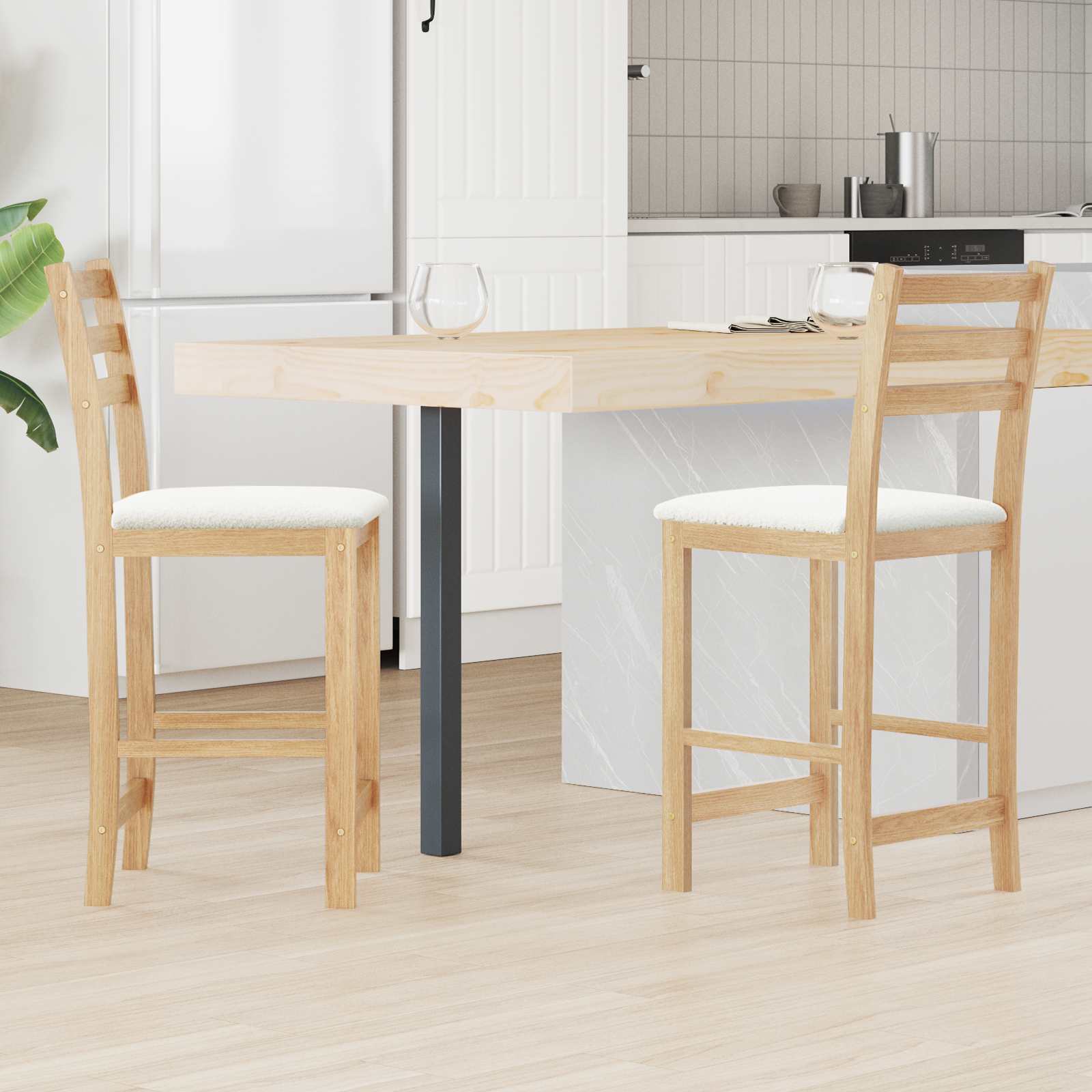 Matstolar 2 st Massiv Gummiträ Naturfärg 40 x 47,5 x 99,5 cm