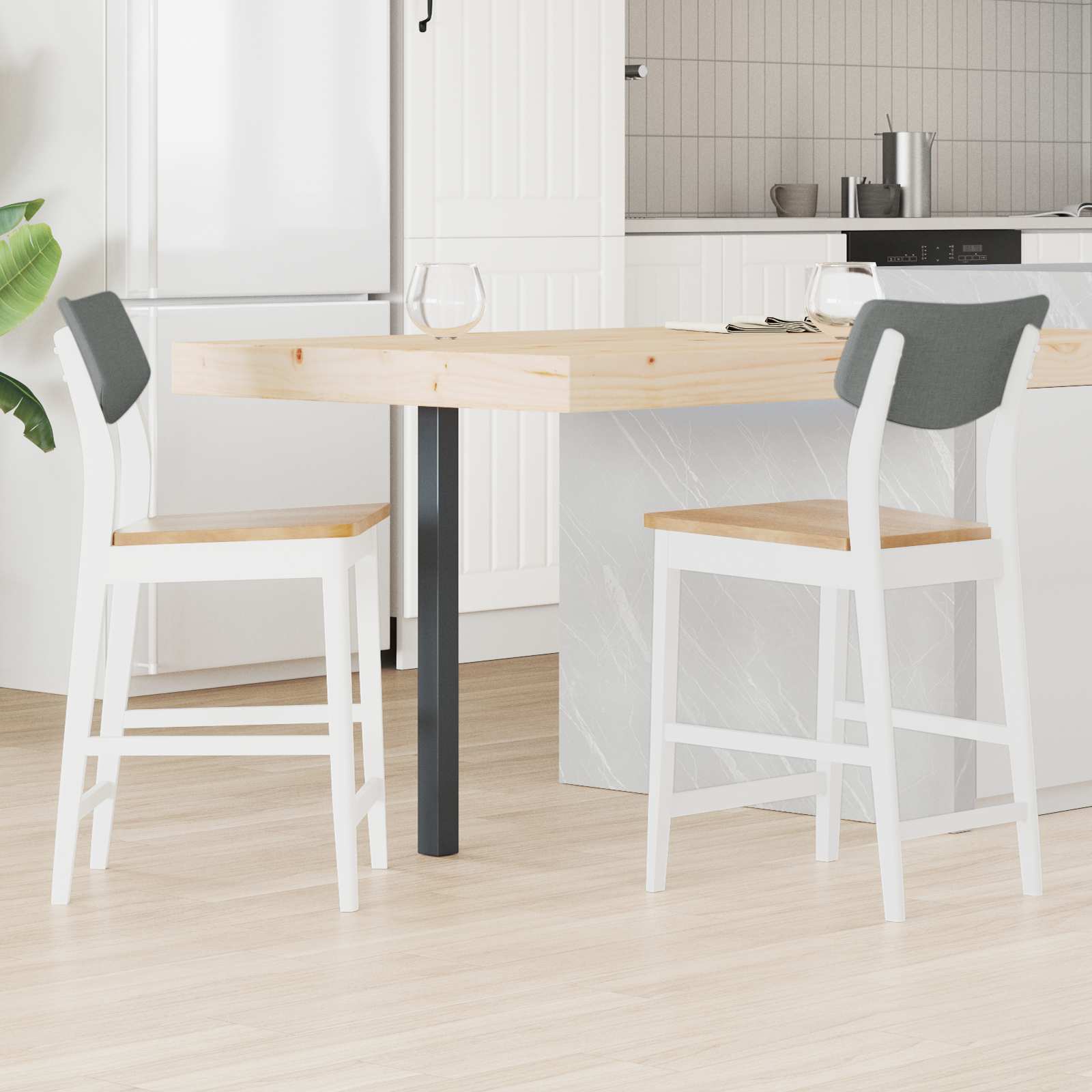 Matstolar 2 st Massiv Gummiträ Vit 48 x 49 x 95 cm