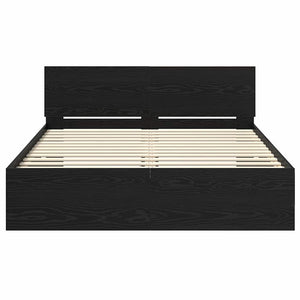 Sängram med LED -remsljus Svart Ek 120 x 190 cm Konstruerat trä