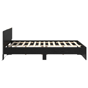 Sängram med LED -remsljus Svart Ek 120 x 190 cm Konstruerat trä