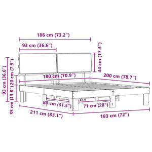 Sängram med Klädd Huvudgavel Mörkgrå 180 x 200 cm Massiv furu