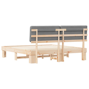 Sängram med Klädd Huvudgavel Ljusgrå 200 x 200 cm Massiv furu