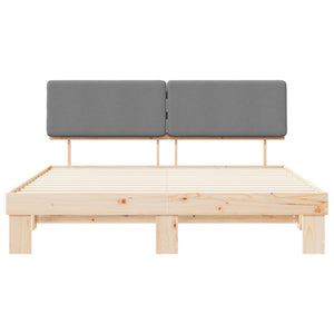 Sängram med Klädd Huvudgavel Ljusgrå 200 x 200 cm Massiv furu