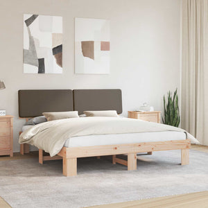 Sängram med Klädd Huvudgavel Taupe 200 x 200 cm Massiv furu