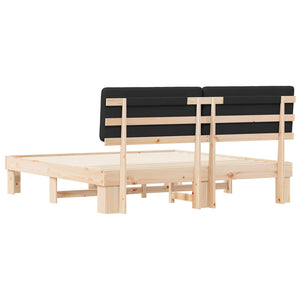 Sängram med Klädd Huvudgavel Svart 180 x 200 cm Massiv furu