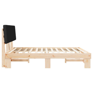 Sängram med Klädd Huvudgavel Svart 180 x 200 cm Massiv furu