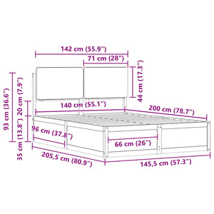 Sängram med Klädd Huvudgavel Ljusgrå 200 x 200 cm Massiv furu