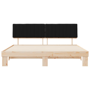 Sängram med Klädd Huvudgavel Svart 200 x 200 cm Massiv furu