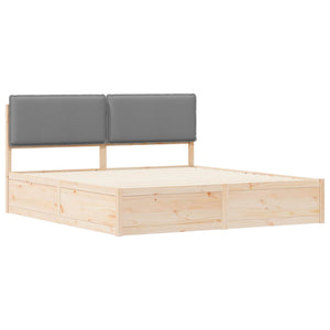 Sängram med Klädd Huvudgavel Ljusgrå 200 x 200 cm Massiv furu