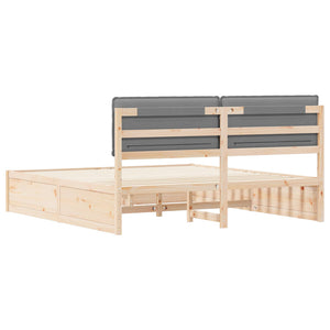 Sängram med Klädd Huvudgavel Ljusgrå 200 x 200 cm Massiv furu