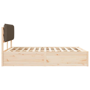 Sängram med Klädd Huvudgavel Taupe 140 x 190 cm Massiv furu