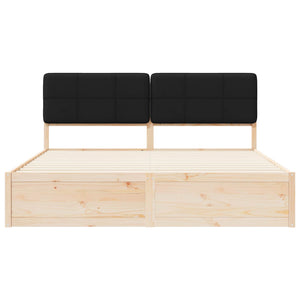 Sängram med Klädd Huvudgavel Svart 200 x 200 cm Massiv furu