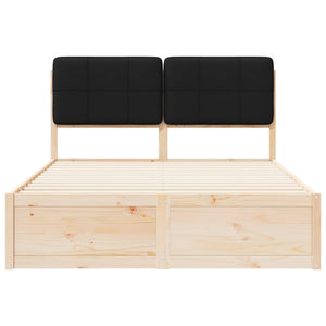 Sängram med Klädd Huvudgavel Svart 150 x 200 cm Massiv furu