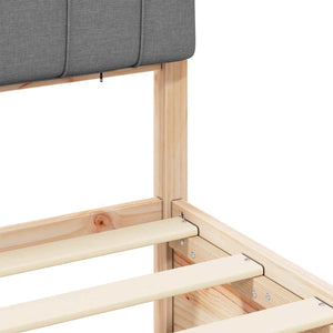 Sängram med Klädd Huvudgavel Ljusgrå 180 x 200 cm Massiv furu