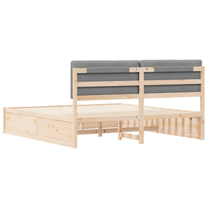 Sängram med Klädd Huvudgavel Ljusgrå 180 x 200 cm Massiv furu