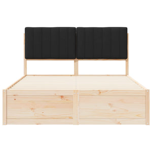 Sängram med Klädd Huvudgavel Svart 140 x 190 cm Massiv furu
