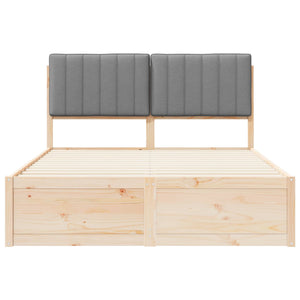 Sängram med Klädd Huvudgavel Ljusgrå 135 x 190 cm Massiv furu