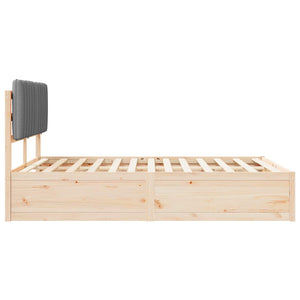 Sängram med Klädd Huvudgavel Ljusgrå 135 x 190 cm Massiv furu