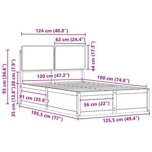 Sängram med Klädd Huvudgavel Svart 120 x 190 cm Massiv furu
