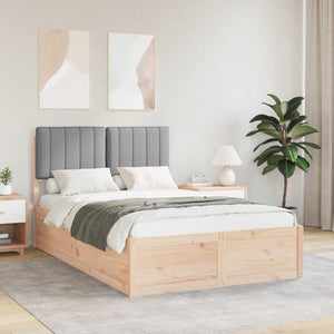 Sängram med Klädd Huvudgavel Ljusgrå 120 x 190 cm Massiv furu