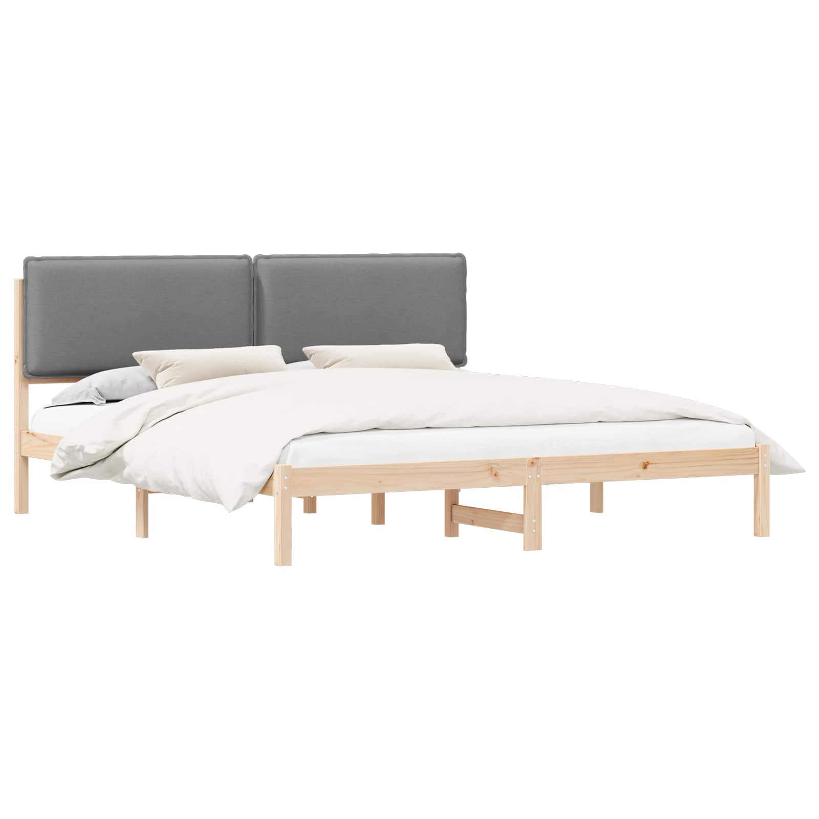 Sängram med Klädd Huvudgavel Ljusgrå 200 x 200 cm Massivt furu