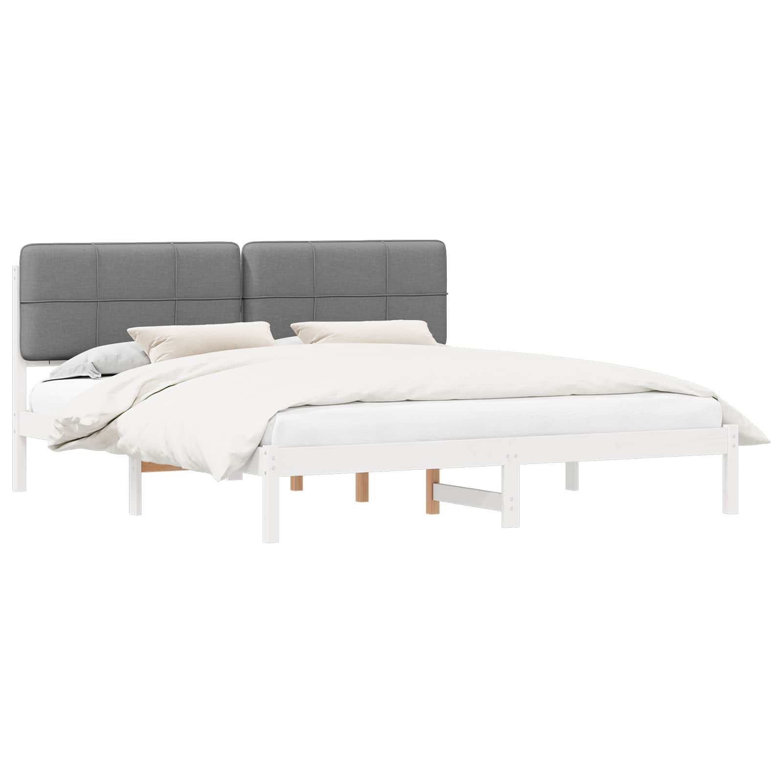 Sängram med Klädd Huvudgavel Ljusgrå 200 x 200 cm Massiv furu