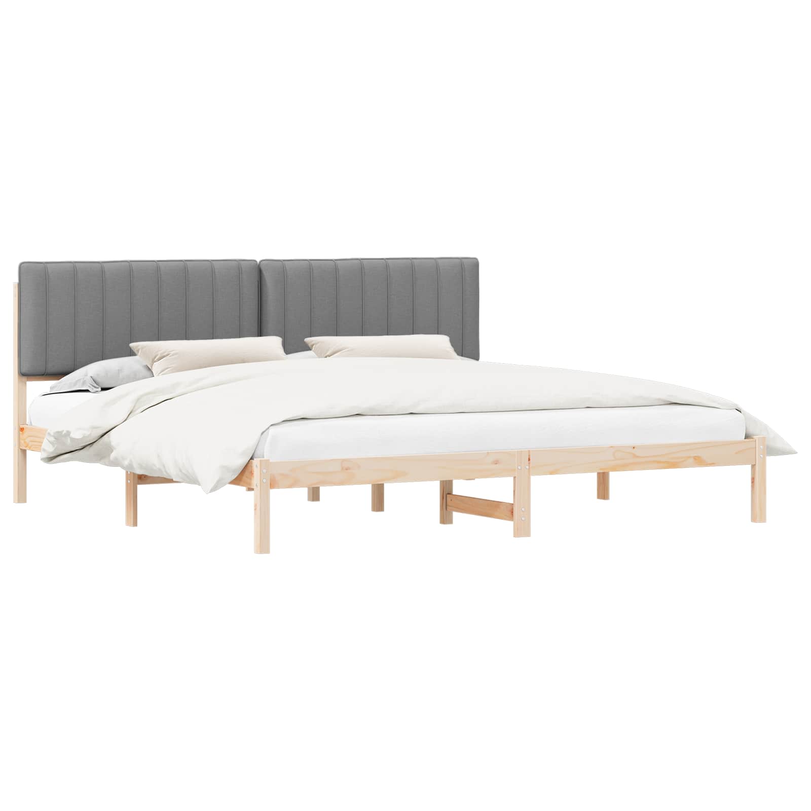 Sängram med Klädd Huvudgavel Ljusgrå 200 x 200 cm Massivt furu