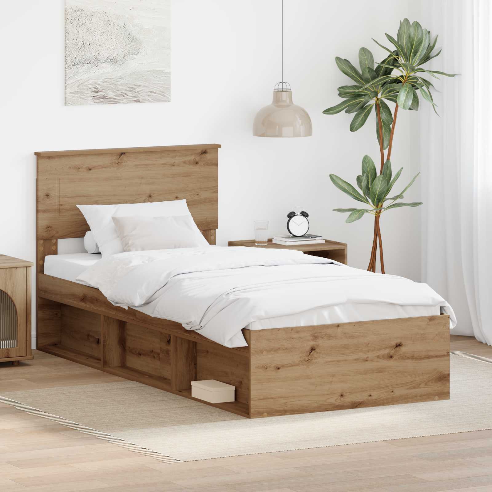 Sängram med huvudgavel Artisan Ek 75 x 190 cm Konstruerat trä