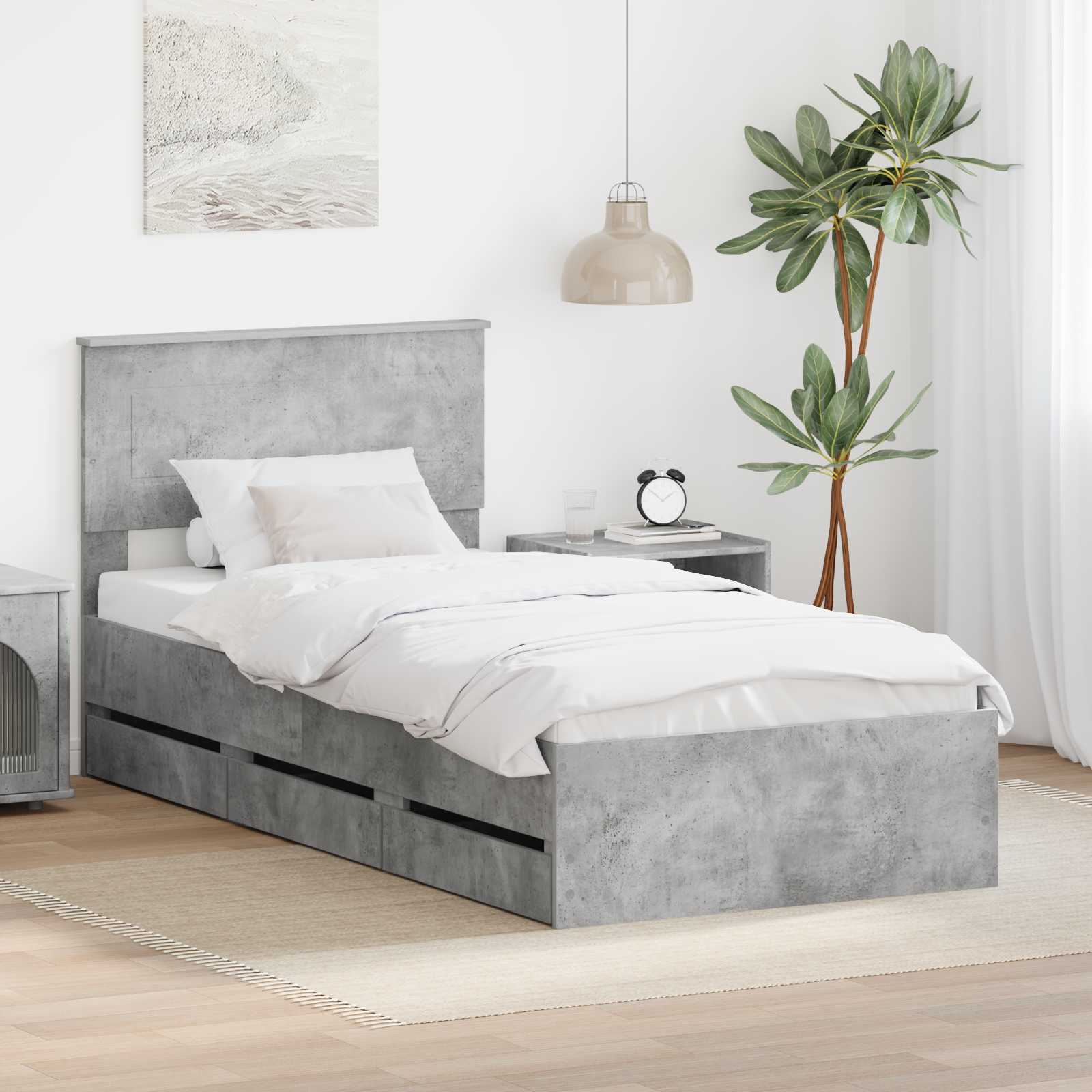 Sängram med låda med lagring Betonggrå 75 x 190 cm Ingenjörsträ