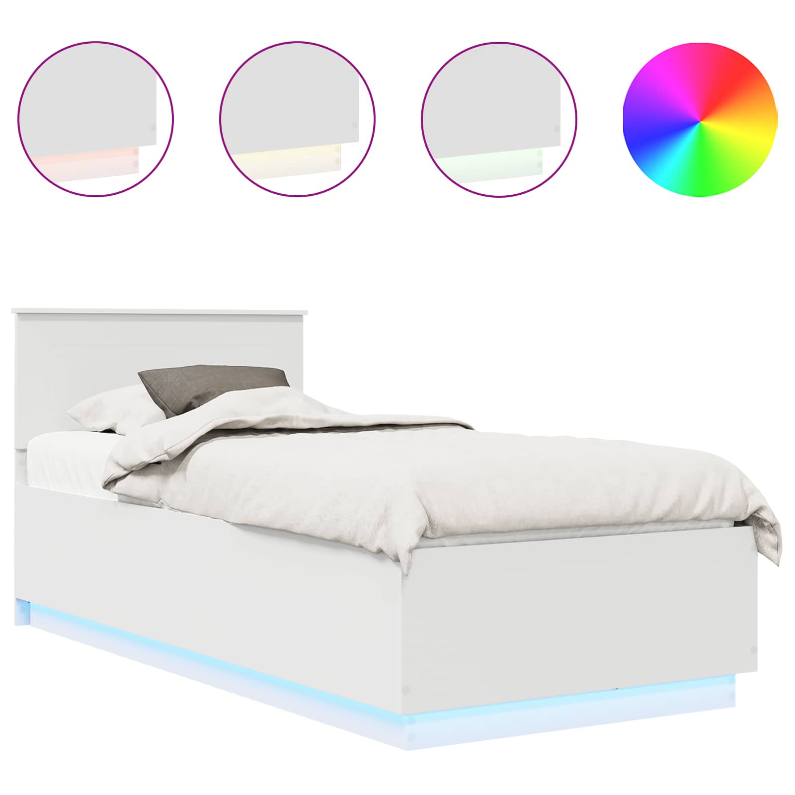Sängram med LED-ljusslingor Vit 70 x 190 cm Konstruerat trä
