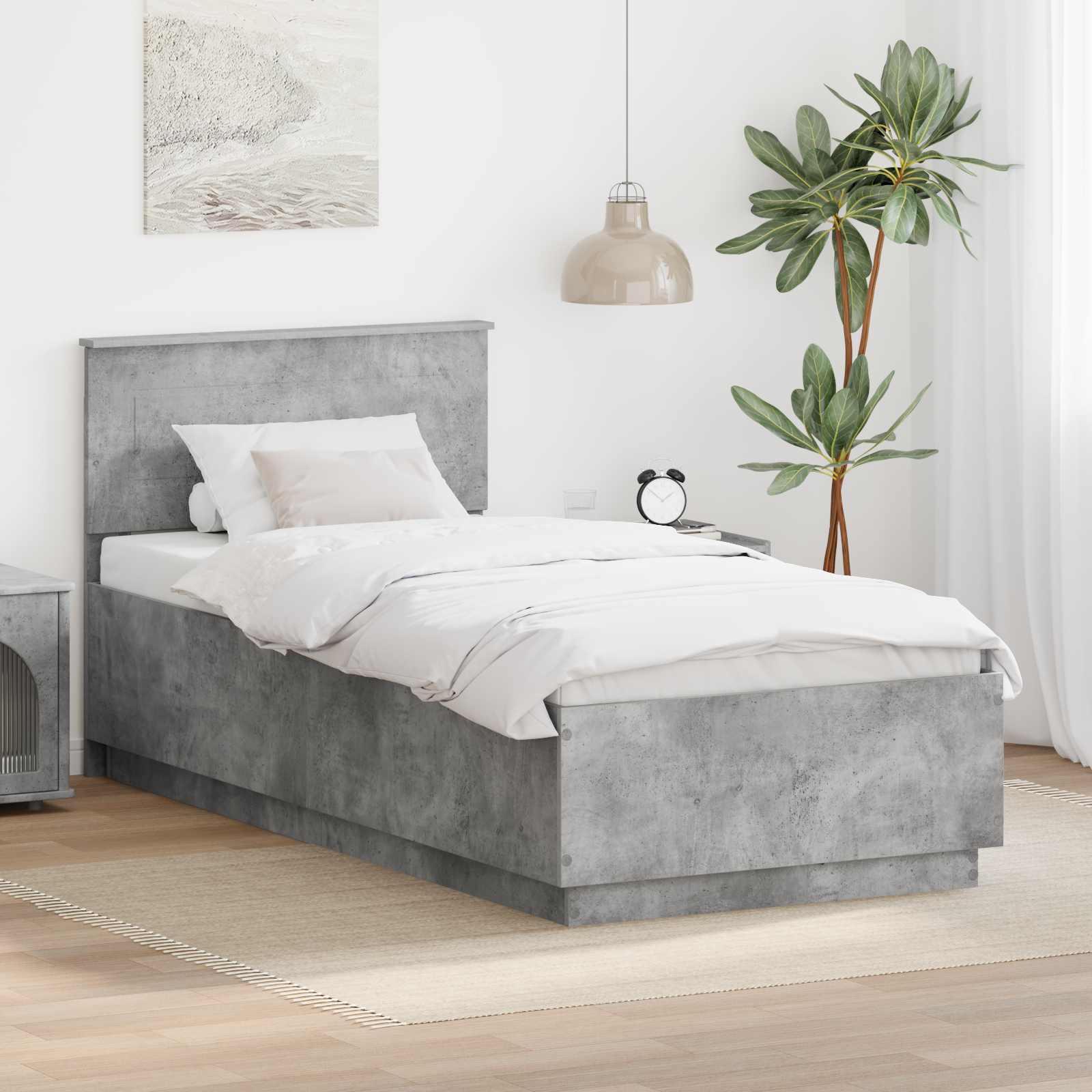 Sängram med huvudgavel Betonggrå 70 x 190 cm Konstruerat trä