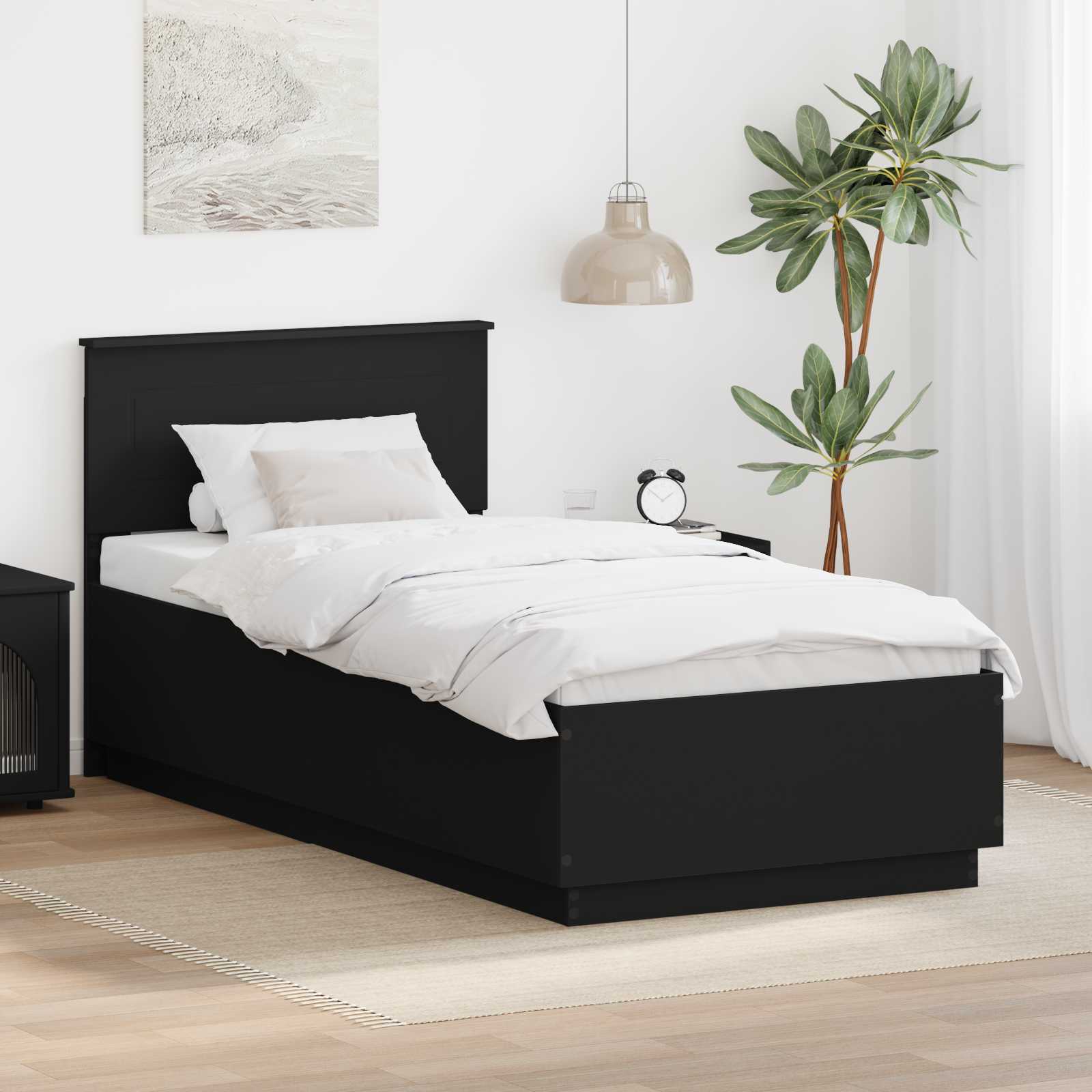 Sängram med huvudgavel Svart 70 x 190 cm Konstruerat trä